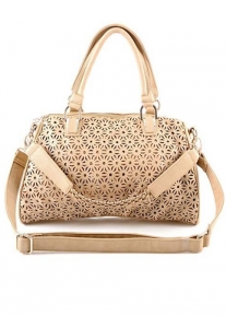 Бежевая сумка с пайетками под узорным кроем