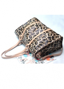 Кожаная леопардовая сумка саквояж