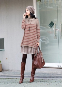 Удлиненный пуловер свободного кроя в полоску