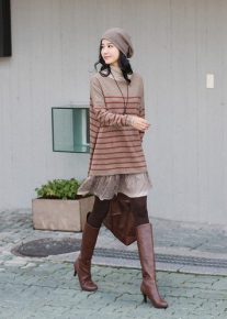 Удлиненный пуловер свободного кроя в полоску