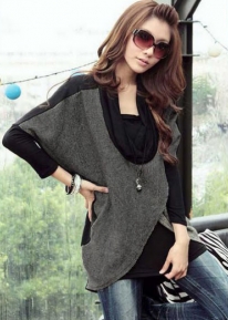 Удлиненный свитер с запахами и воротником 